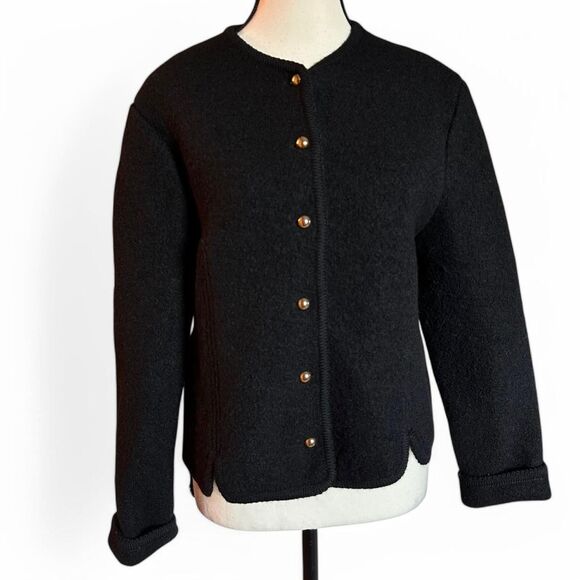 Vintage Northern Isles Women's Black 100% Wool Cardigan Jacket M/L - Picture 1 of 7